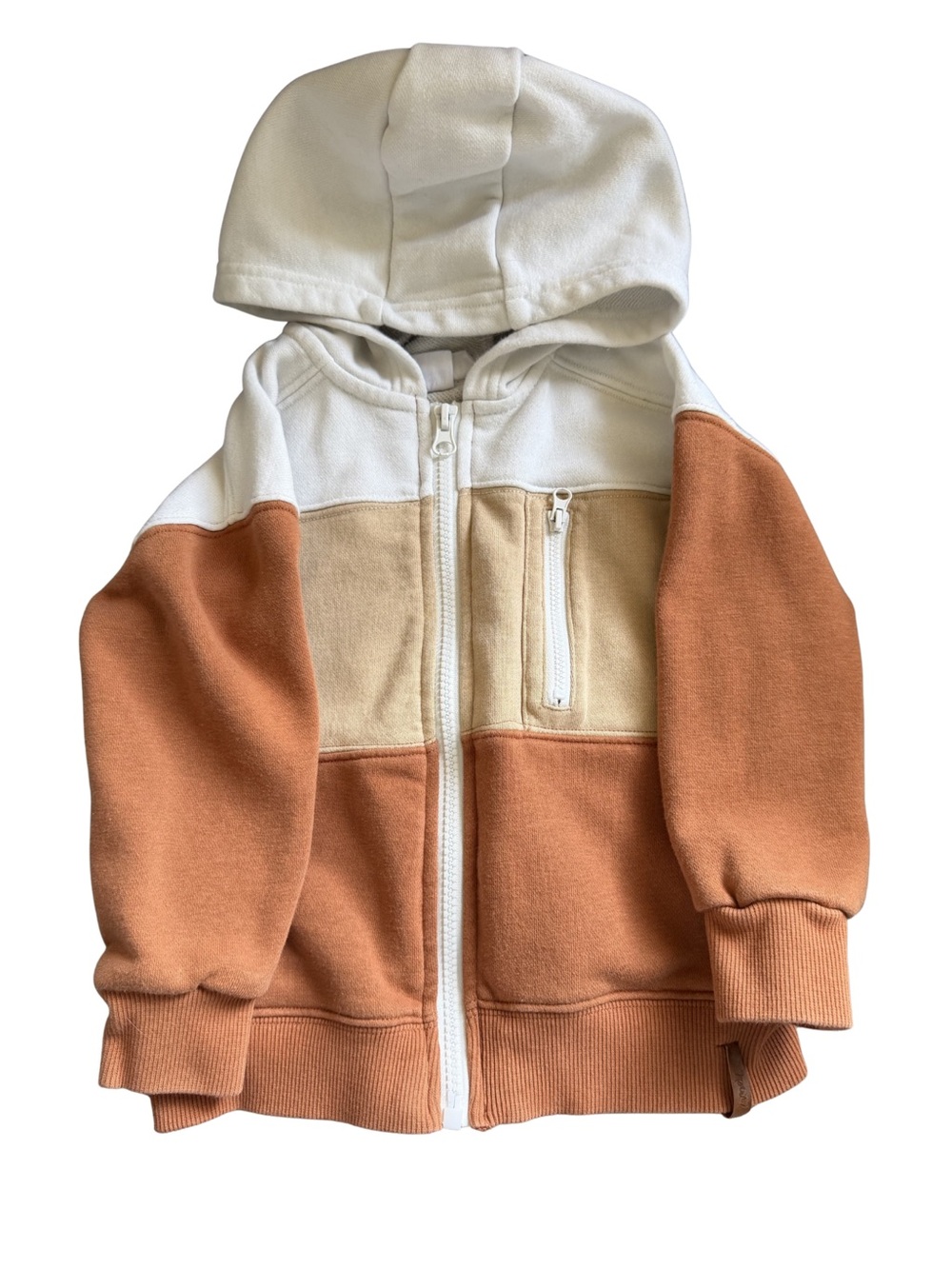 deux par deux - Full Zip Fleece Color Block Hoodie Cream/Terracotta Size 3